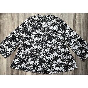 NWT Ulla Popken Plus Size  20-22 Curvy Longline Button Down Blouse AOP